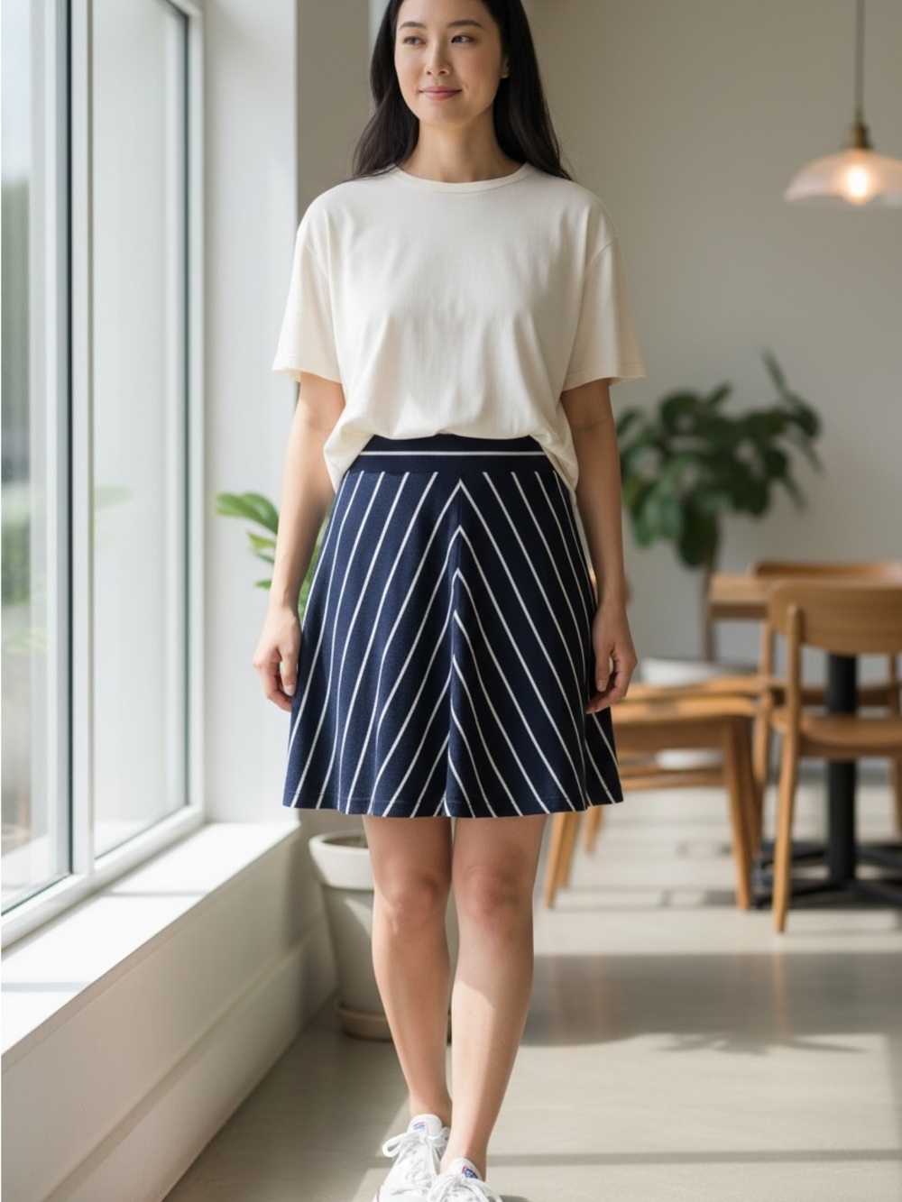 Uniqlo Navy Stripe A-Line Skirt
